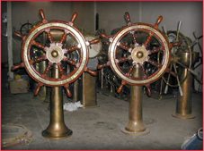 BRASS STEERING COLUMNS WITH WOODEN WHEEL